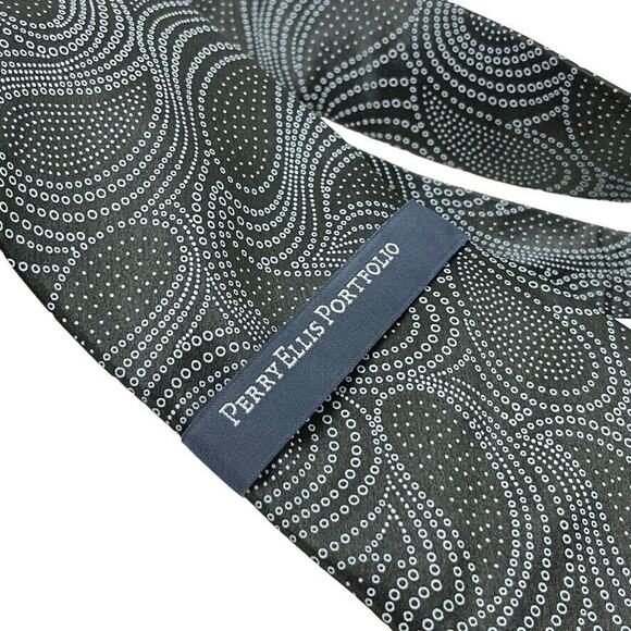 Perry Ellis Portfolio Mens Gray Olive Paisley 100% Silk Hand Made Necktie Tie - Picture 13 of 16